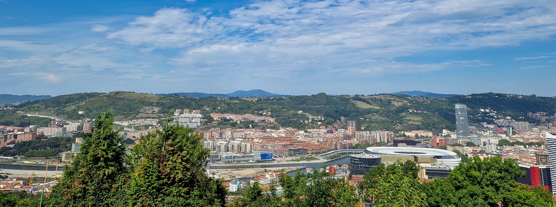 Bilbao urban panorama with modern architecture and estuary